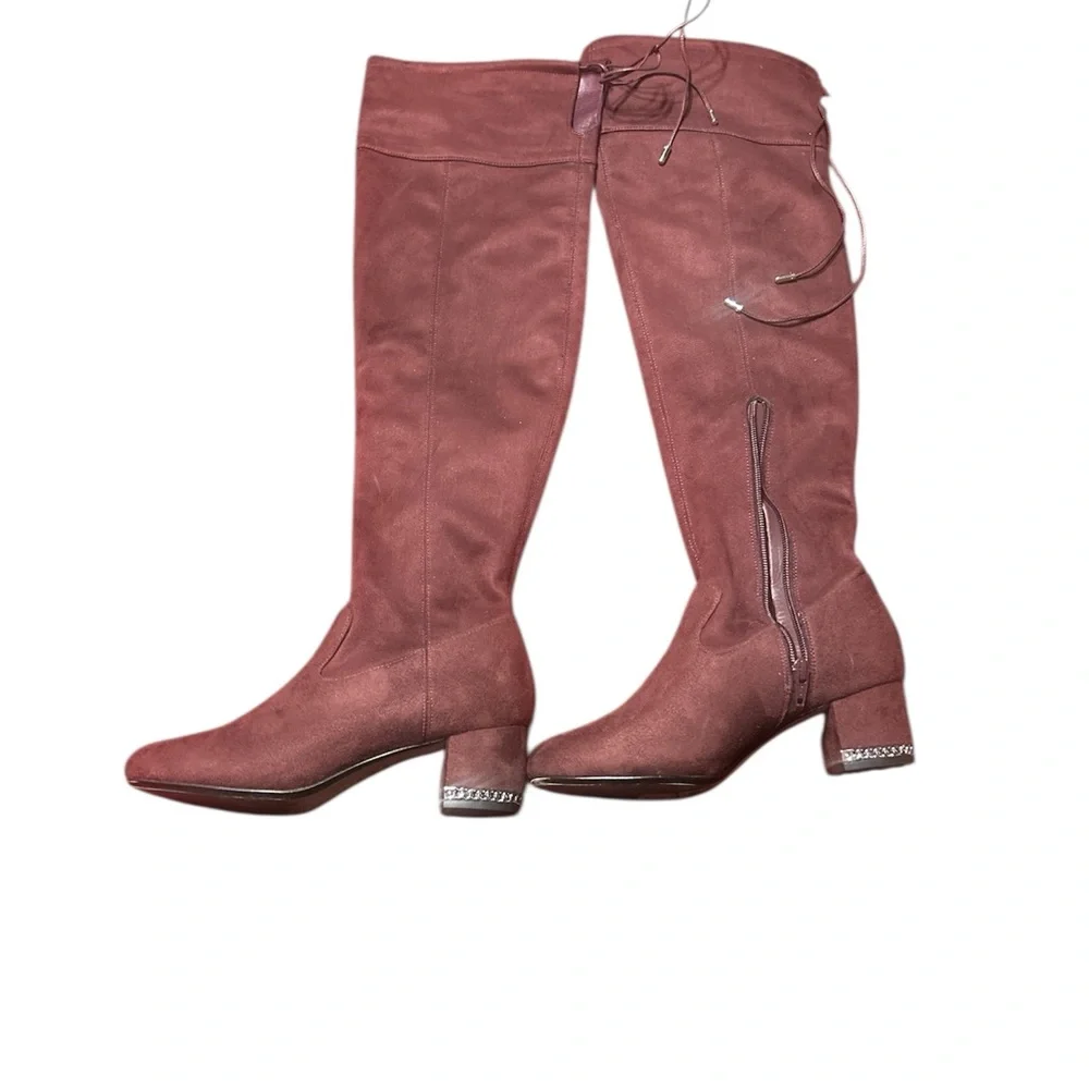 MIchael Kors Elegant Burgundy Suede Over the Knee-High Boots with Ties Size 6.5